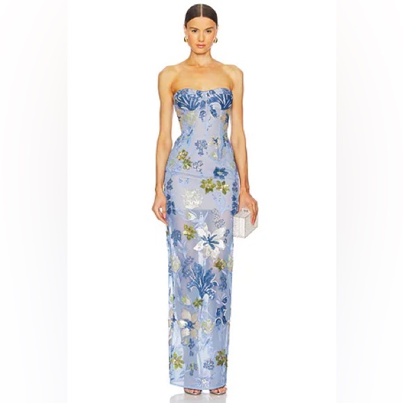 Bronx and Banco Dresses & Skirts - Bronx & Banco Dahlia Baby Blue Floral Column Sequin Multi Maxi Dress XS NWOT